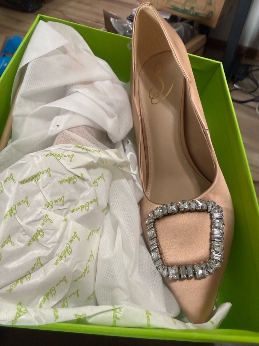 Sam Edelman Blush Satin Pointed-Toe Pump with Crystal Buckle - Picture 3 of 11